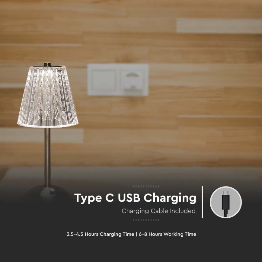 Genopladelig LED bordlampe m. touch-funktion dæmpbar LED/2,4W/5V 3000-6000K 1800 mAh skinnende krom