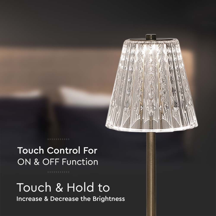 Genopladelig LED bordlampe m. touch-funktion dæmpbar LED/2,4W/5V 3000-6000K 1800 mAh skinnende krom