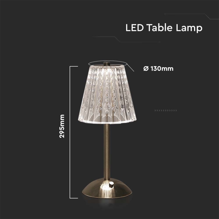Genopladelig LED bordlampe m. touch-funktion dæmpbar LED/2,4W/5V 3000-6000K 1800 mAh skinnende krom