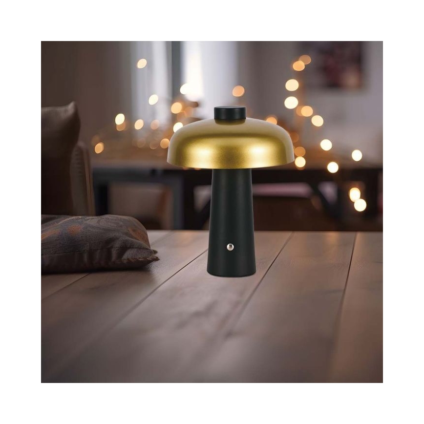 LED Genopladelig bordlampe m. touch-funktion dæmpbar LED/3W/5V 3000-6000K 1800 mAh sort/guldfarvet