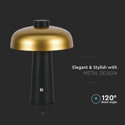 LED Genopladelig bordlampe m. touch-funktion dæmpbar LED/3W/5V 3000-6000K 1800 mAh sort/guldfarvet