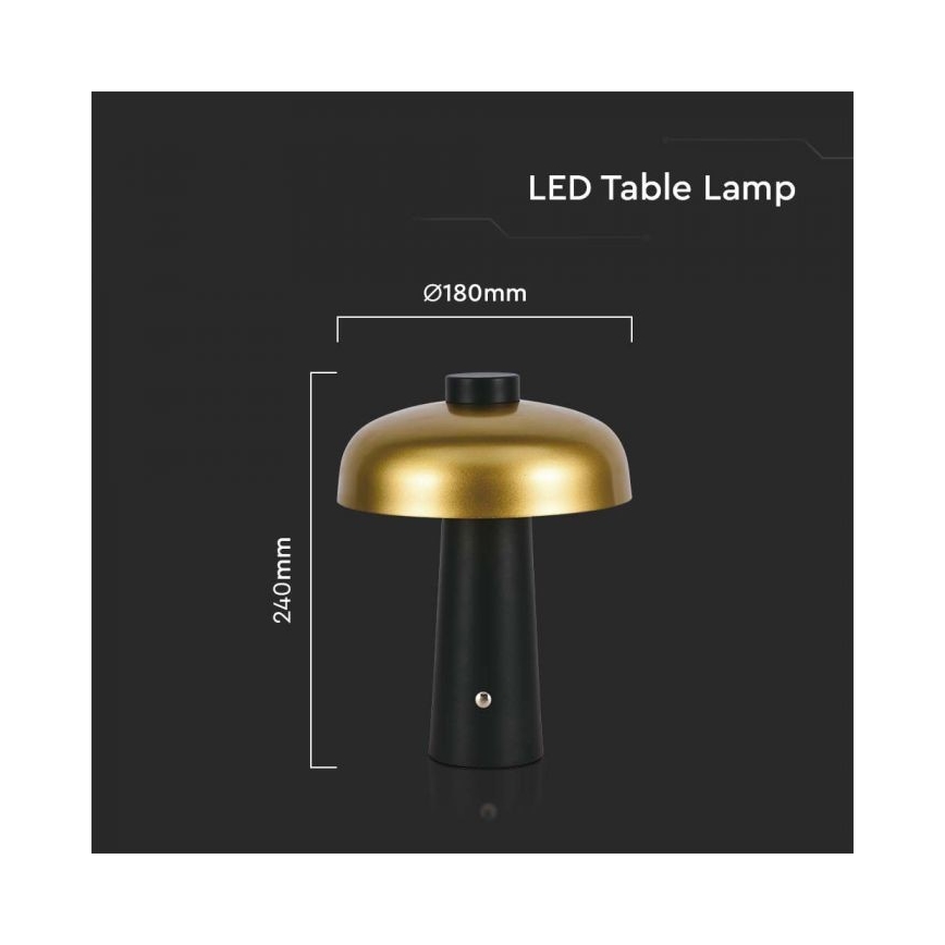 LED Genopladelig bordlampe m. touch-funktion dæmpbar LED/3W/5V 3000-6000K 1800 mAh sort/guldfarvet