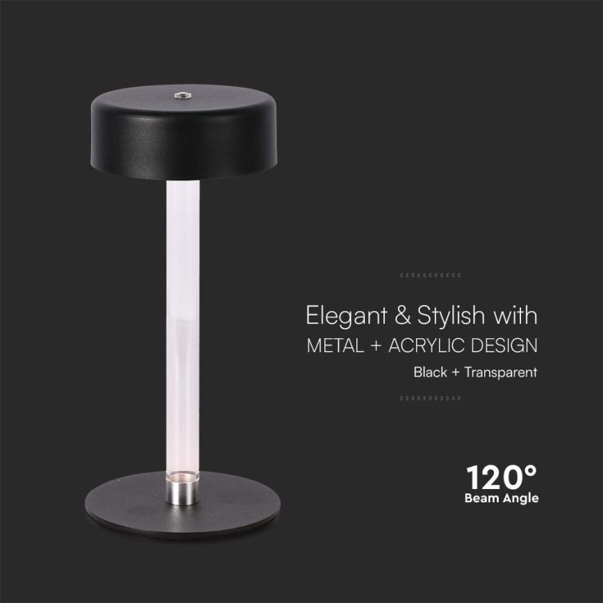LED Genopladelig bordlampe m. touch-funktion dæmpbar LED/3W/5V 3000-6000K 2400 mAh sort