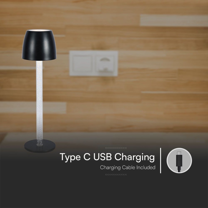 Genopladelig LED bordlampe m. touch-funktion dæmpbar LED/3W/5V 3000K 1800 mAh sort