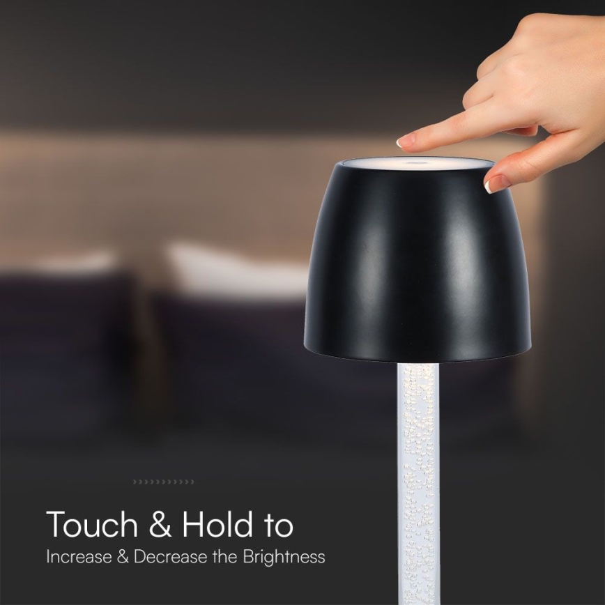 Genopladelig LED bordlampe m. touch-funktion dæmpbar LED/3W/5V 3000K 1800 mAh sort