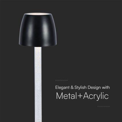 Genopladelig LED bordlampe m. touch-funktion dæmpbar LED/3W/5V 3000K 1800 mAh sort