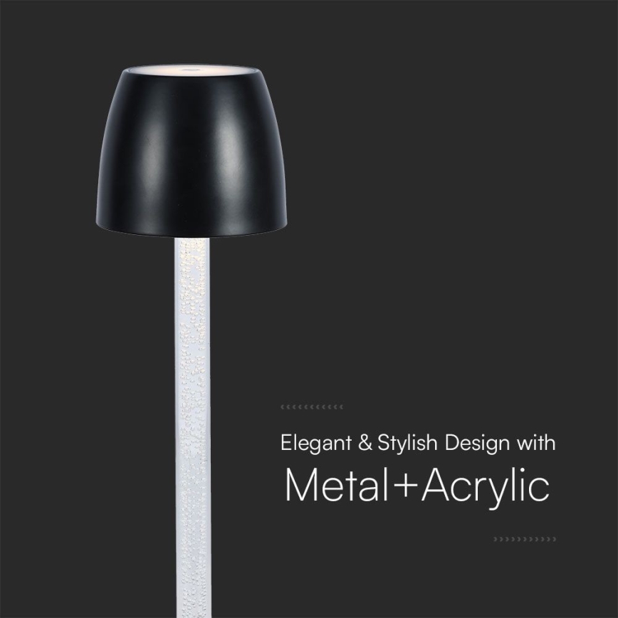 Genopladelig LED bordlampe m. touch-funktion dæmpbar LED/3W/5V 3000K 1800 mAh sort