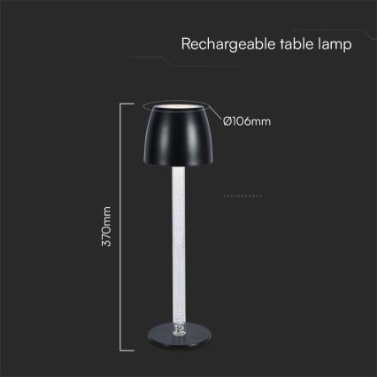 Genopladelig LED bordlampe m. touch-funktion dæmpbar LED/3W/5V 3000K 1800 mAh sort