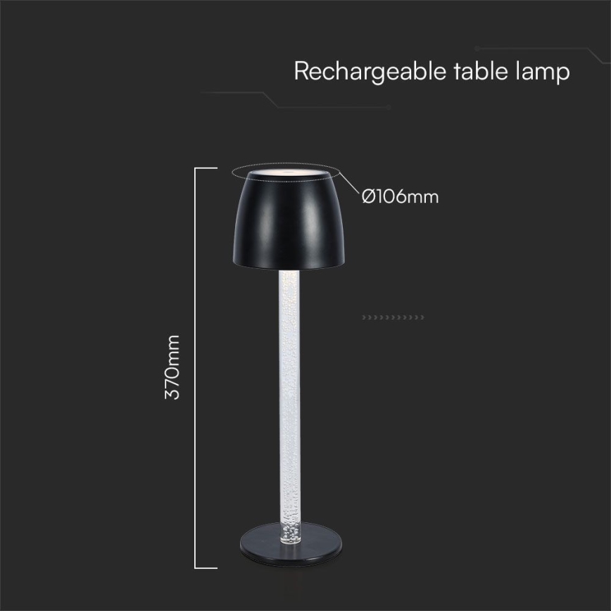 Genopladelig LED bordlampe m. touch-funktion dæmpbar LED/3W/5V 3000K 1800 mAh sort