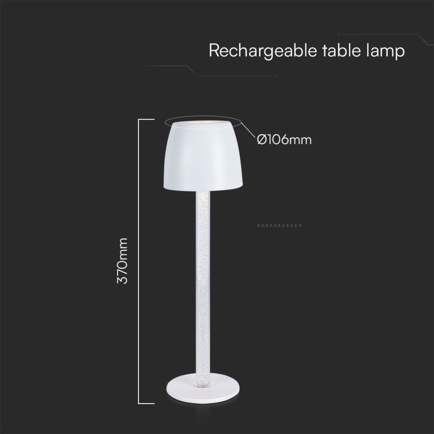 Genopladelig LED bordlampe m. touch-funktion dæmpbar LED/3W/5V 3000K 1800 mAh sort