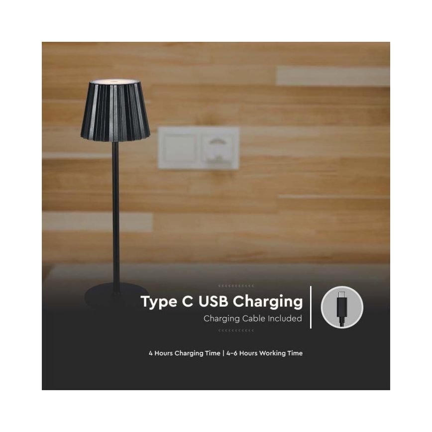 LED Genopladelig bordlampe m. touch-funktion dæmpbar LED/4W/5V 3000-6000K 1800 mAh sort