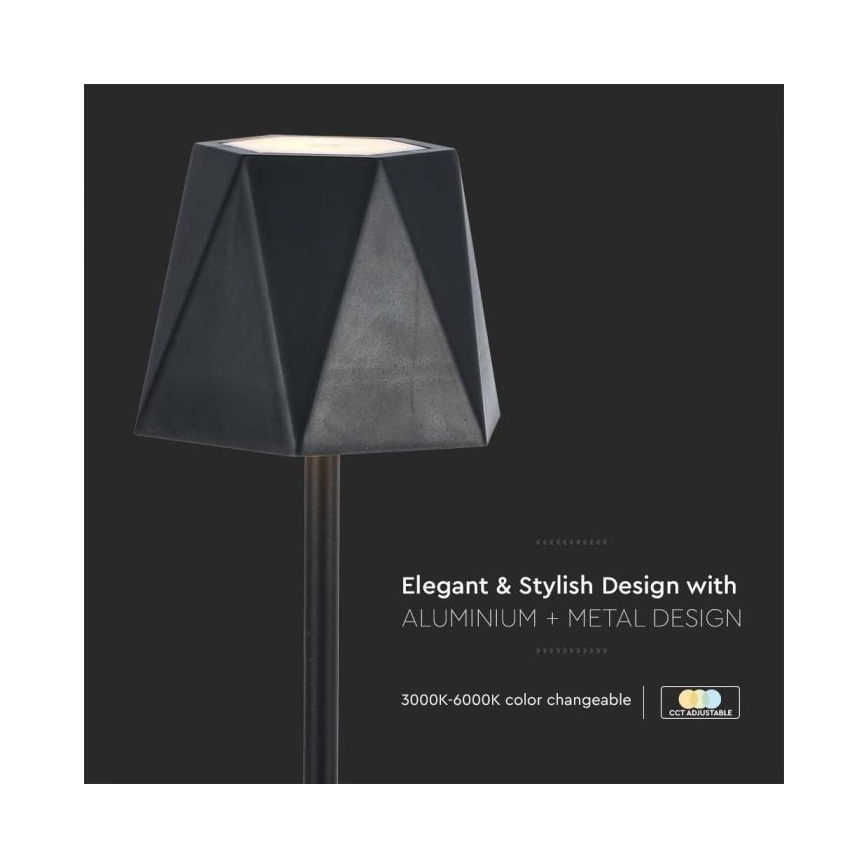 LED Genopladelig bordlampe m. touch-funktion dæmpbar LED/4W/5V 3000-6000K 1800 mAh sort