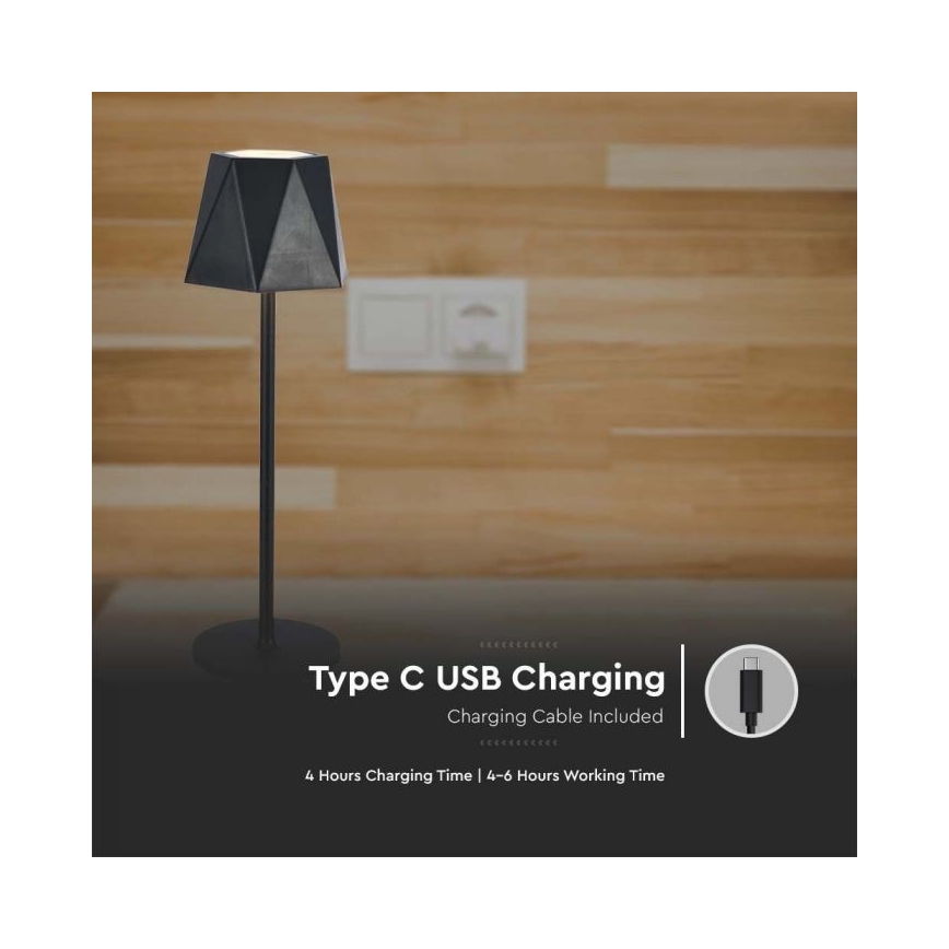 LED Genopladelig bordlampe m. touch-funktion dæmpbar LED/4W/5V 3000-6000K 1800 mAh sort