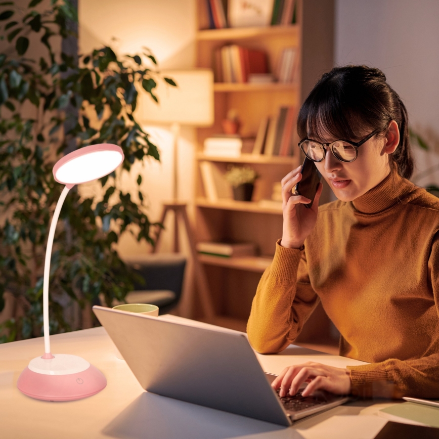 LED bordlampe dæmpbar og genopladelig VISUA LED/5W/5V 3000-5000K 1200 mAh lyserød