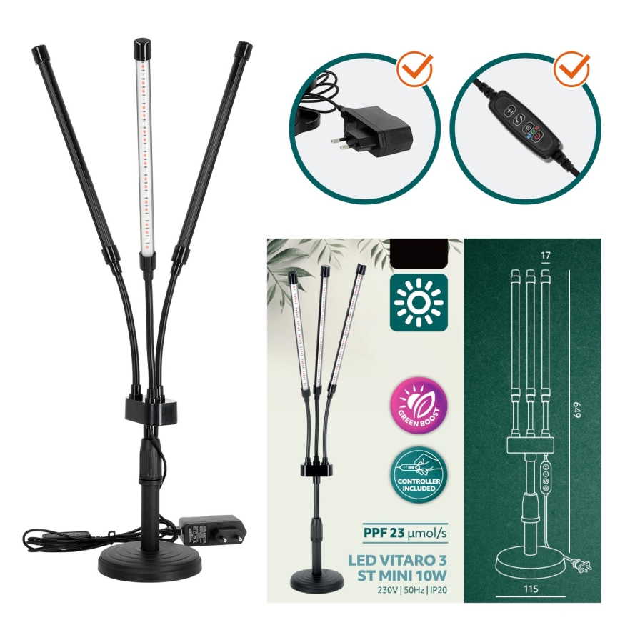 LED Dæmpbar flexible bordlampe til plantevækst VITARO 3xLED/10W/230V sort