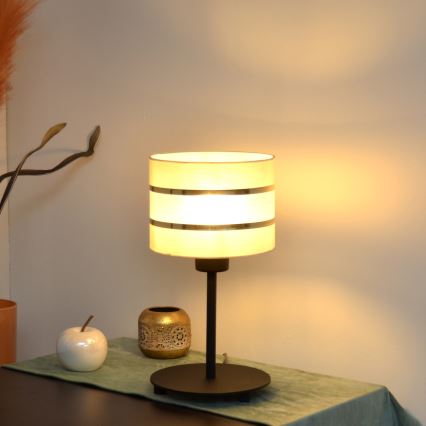 LED Bordlampe HELEN 1xE27/15W/230V cremefarvet/sort/gylden