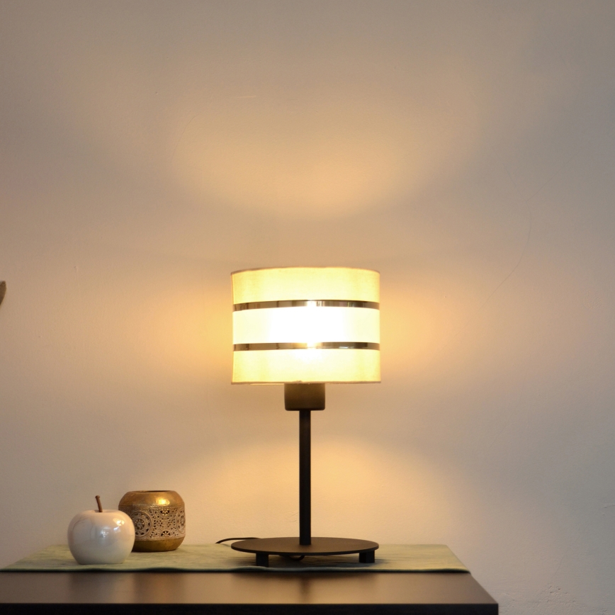 LED Bordlampe HELEN 1xE27/15W/230V cremefarvet/sort/gylden