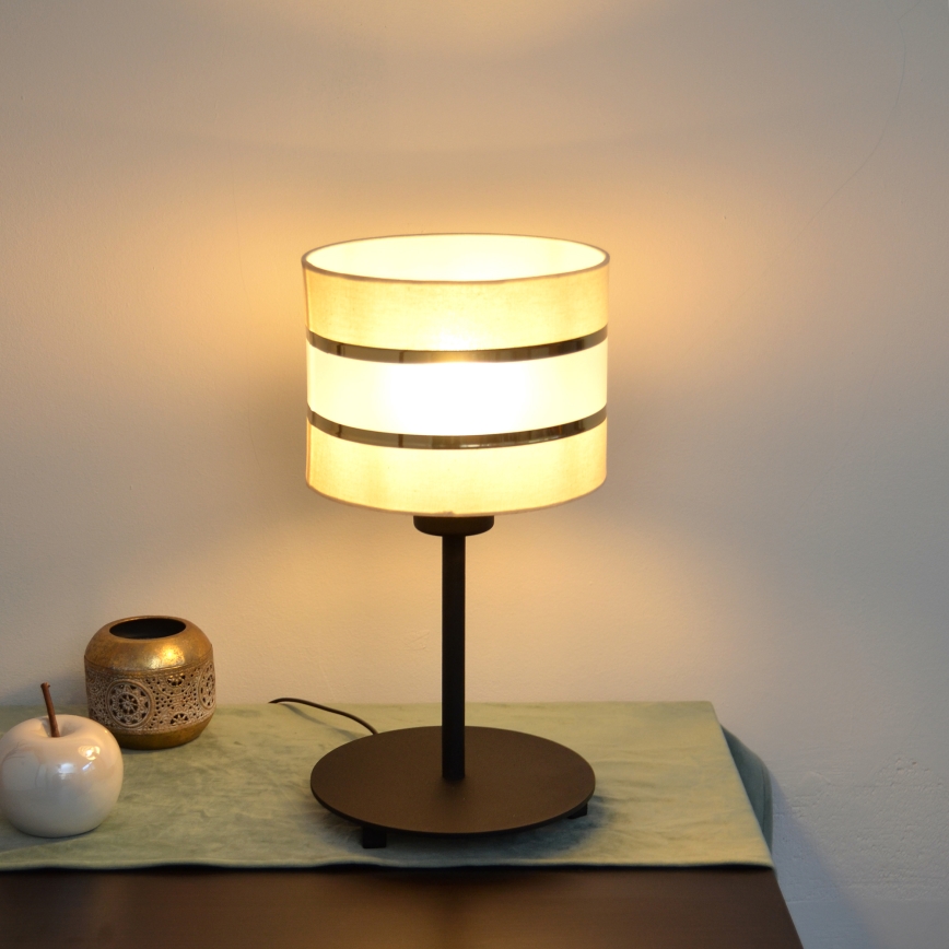 LED Bordlampe HELEN 1xE27/15W/230V cremefarvet/sort/gylden