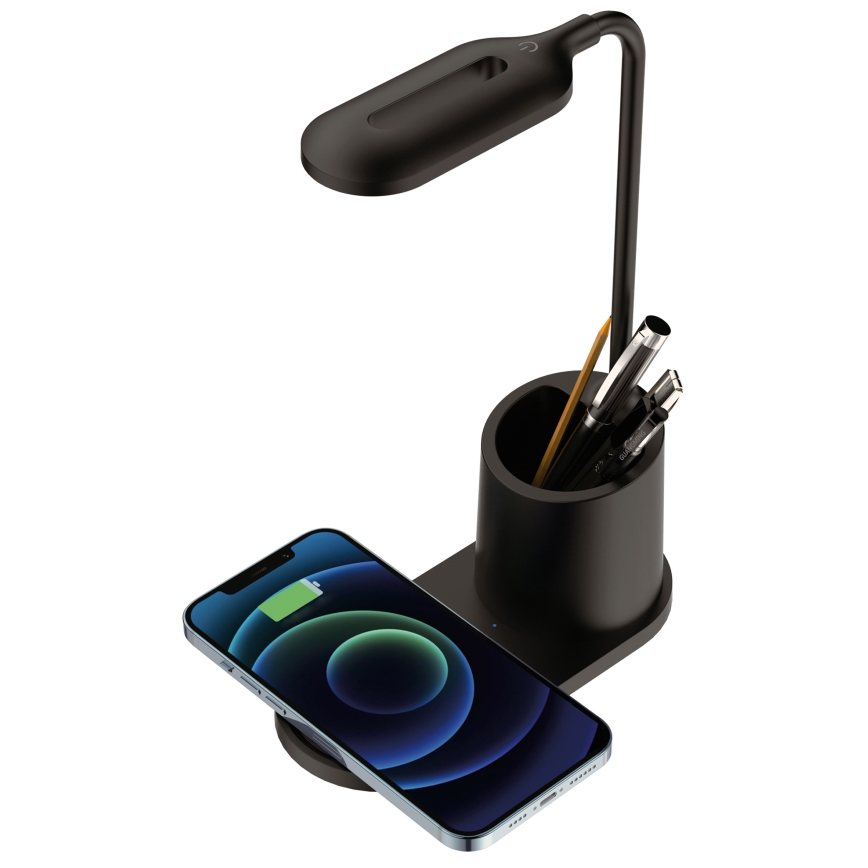 LED bordlampe LED/3W/5V med trådløs opladning sort