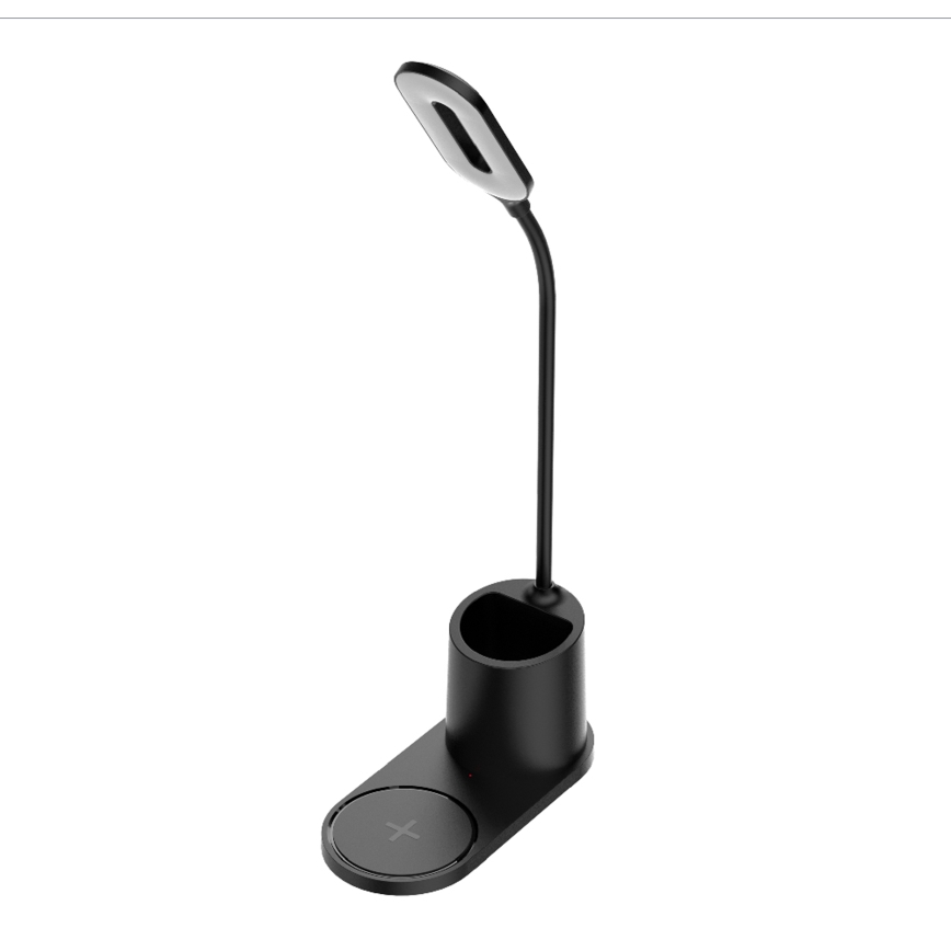 LED bordlampe LED/3W/5V med trådløs opladning sort