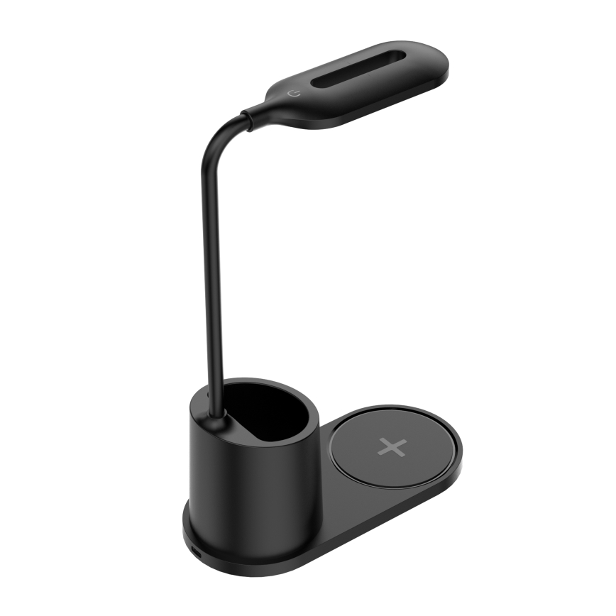 LED bordlampe LED/3W/5V med trådløs opladning sort