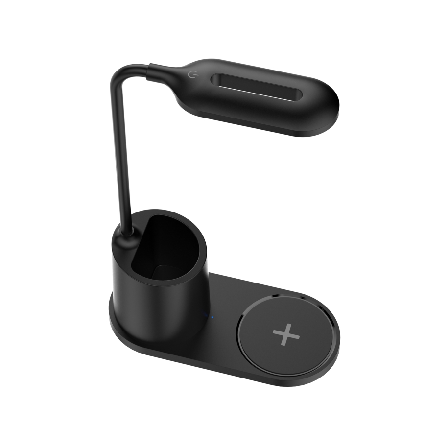 LED bordlampe LED/3W/5V med trådløs opladning sort