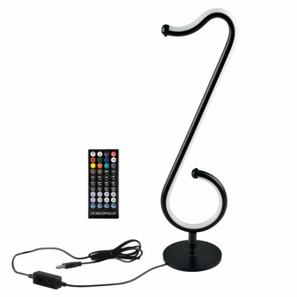 LED bordlampe m. RGBW-farver dæmpbar NUTKA LED/15W/5V sort + fjernbetjening