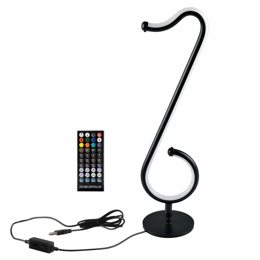 LED bordlampe m. RGBW-farver dæmpbar NUTKA LED/15W/5V sort + fjernbetjening