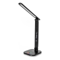 LED bordlampe m. RGBW-farver + touch-funktion og trådløs opladning dæmpbar LCD display og USB-port MAGNUS LED/6W/5V 3000-6500K sort