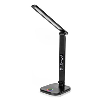 LED bordlampe m. RGBW-farver + touch-funktion og trådløs opladning dæmpbar LCD display og USB-port MAGNUS LED/6W/5V 3000-6500K sort