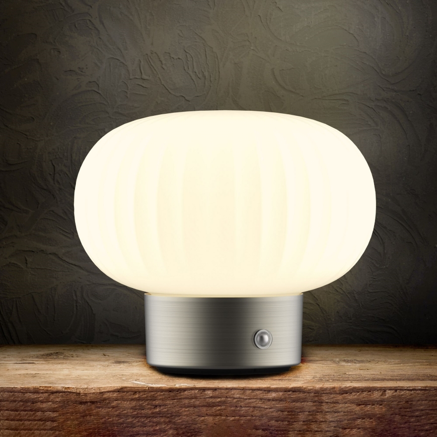 LED bordlampe m. touch-funktion dæmpbar LATTE LED/1,8W/5V USB 2000 mAh mat krom/hvid