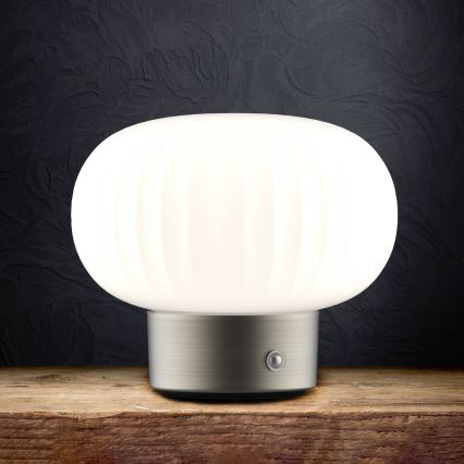 LED bordlampe m. touch-funktion dæmpbar LATTE LED/1,8W/5V USB 2000 mAh mat krom/hvid