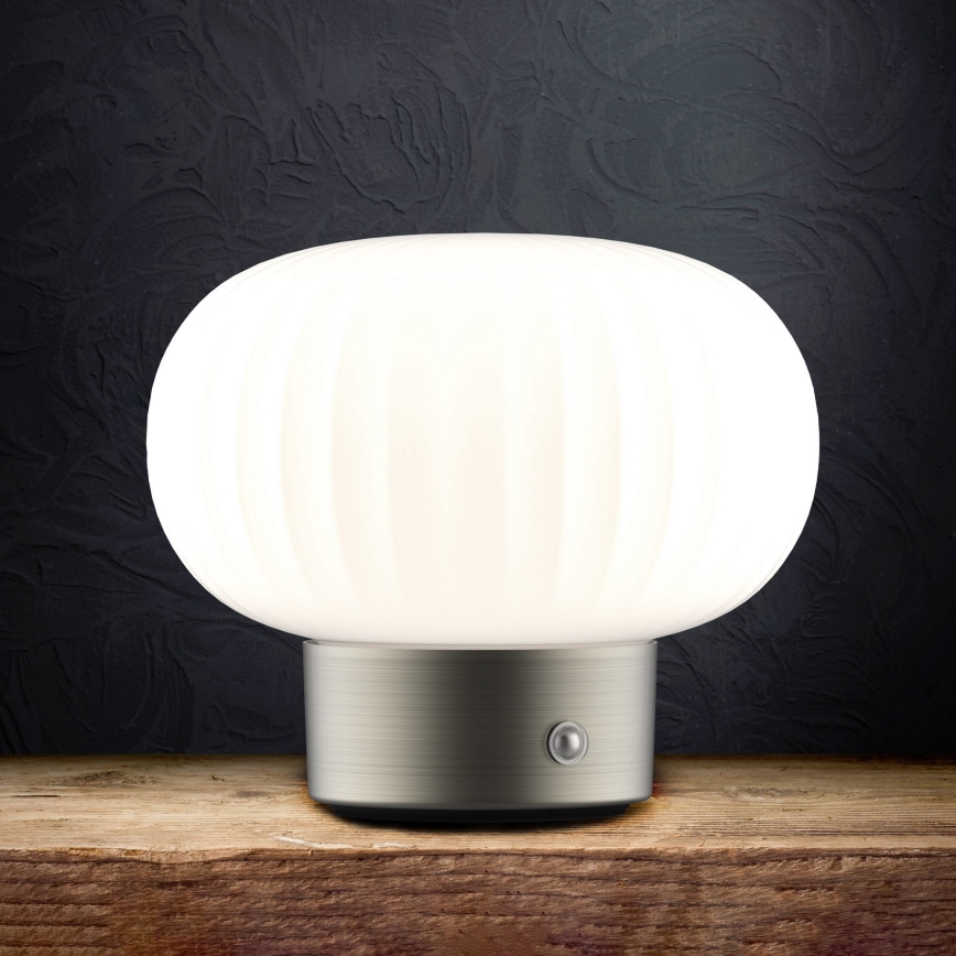LED bordlampe m. touch-funktion dæmpbar LATTE LED/1,8W/5V USB 2000 mAh mat krom/hvid