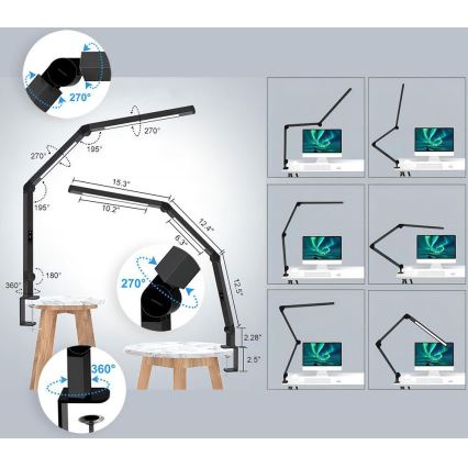 LED Dæmpbar touch-funktion flexible bordlampe LED/12W/230V 3000/4000/5000/6500K CRI 92 sort