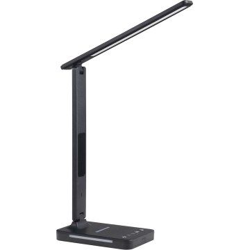 LED bordlampe m. trådløs opladning dæmpbar QI, display og USB-port LED/7W/230V 3000-6000K sort
