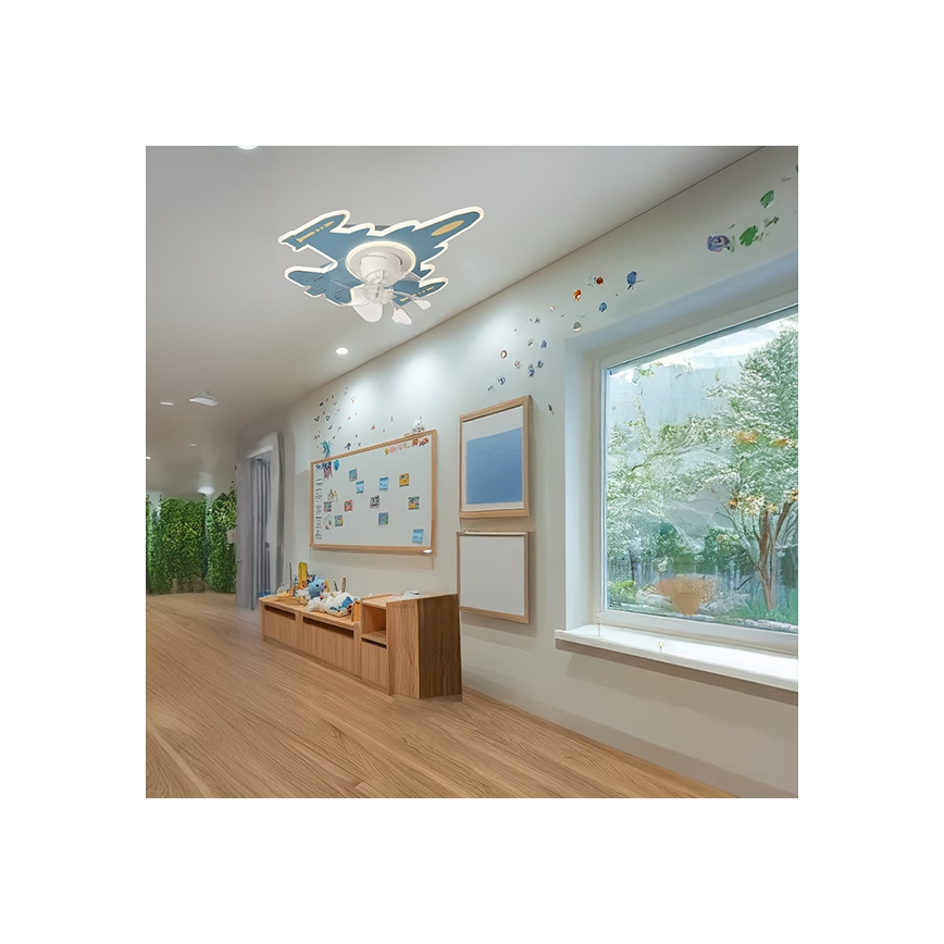 Dæmpbar LED-loftlampe til børn med ventilator LED/63W/230V 3000/4000/6000K blå + fjernbetjening