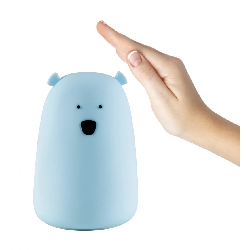 LED børnelampe m. RGB-farver og touch-funktion BEAR LED/0,8W/5V blå