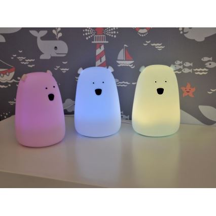 LED børnelampe m. RGB-farver og touch-funktion BEAR LED/0,8W/5V blå