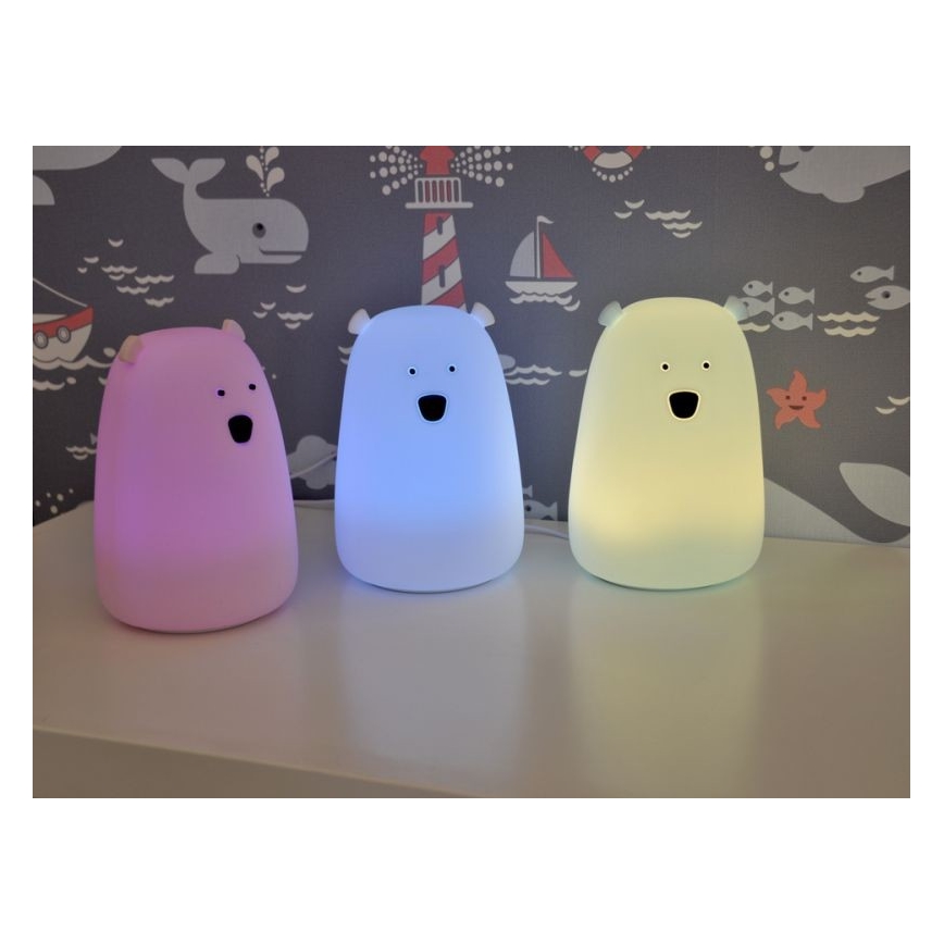 LED børnelampe m. RGB-farver og touch-funktion BEAR LED/0,8W/5V blå