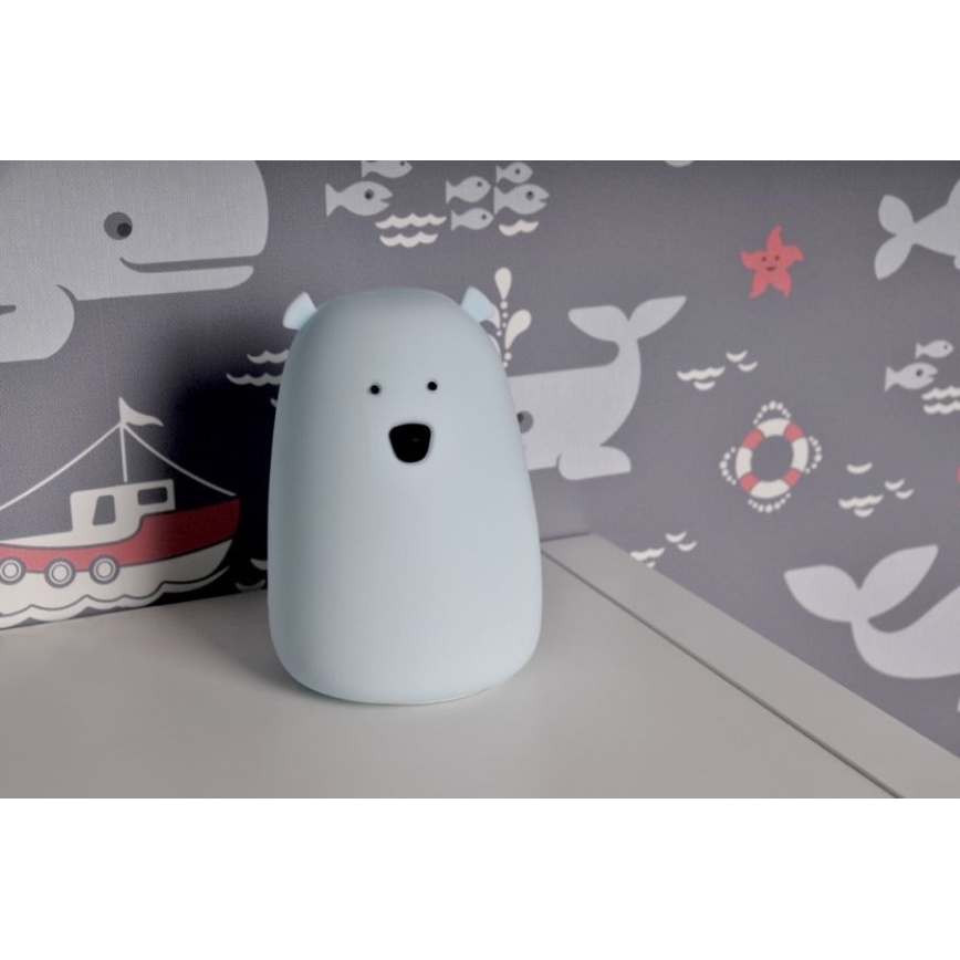 LED børnelampe m. RGB-farver og touch-funktion BEAR LED/0,8W/5V blå