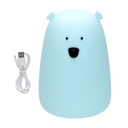 LED børnelampe m. RGB-farver og touch-funktion BEAR LED/0,8W/5V blå