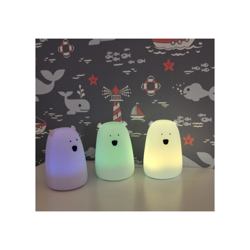 LED børnelampe m. RGB-farver og touch-funktion BJØRN LED/0,8W/5V hvid + USB