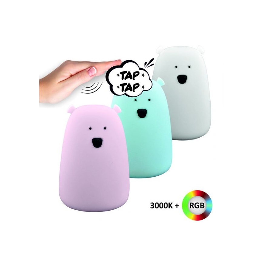LED børnelampe m. RGB-farver og touch-funktion BJØRN LED/0,8W/5V hvid + USB
