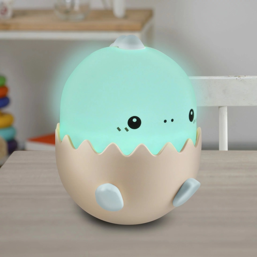 LED børnelampe m. RGBW-farver og touch-funktion dæmpbar BABY DINO LED/0,75W/5V USB 1200 mAh blå