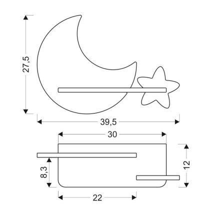 LED børnelampe med hylde væghængt MOON LED/5W/230V