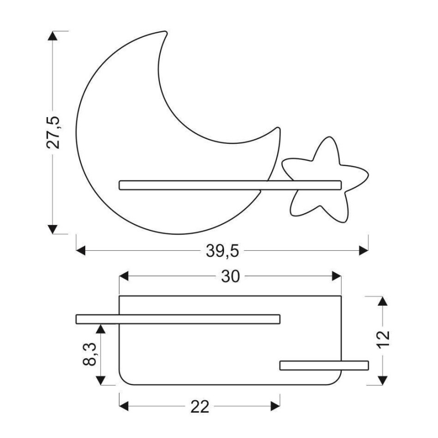 LED børnelampe med hylde væghængt MOON LED/5W/230V