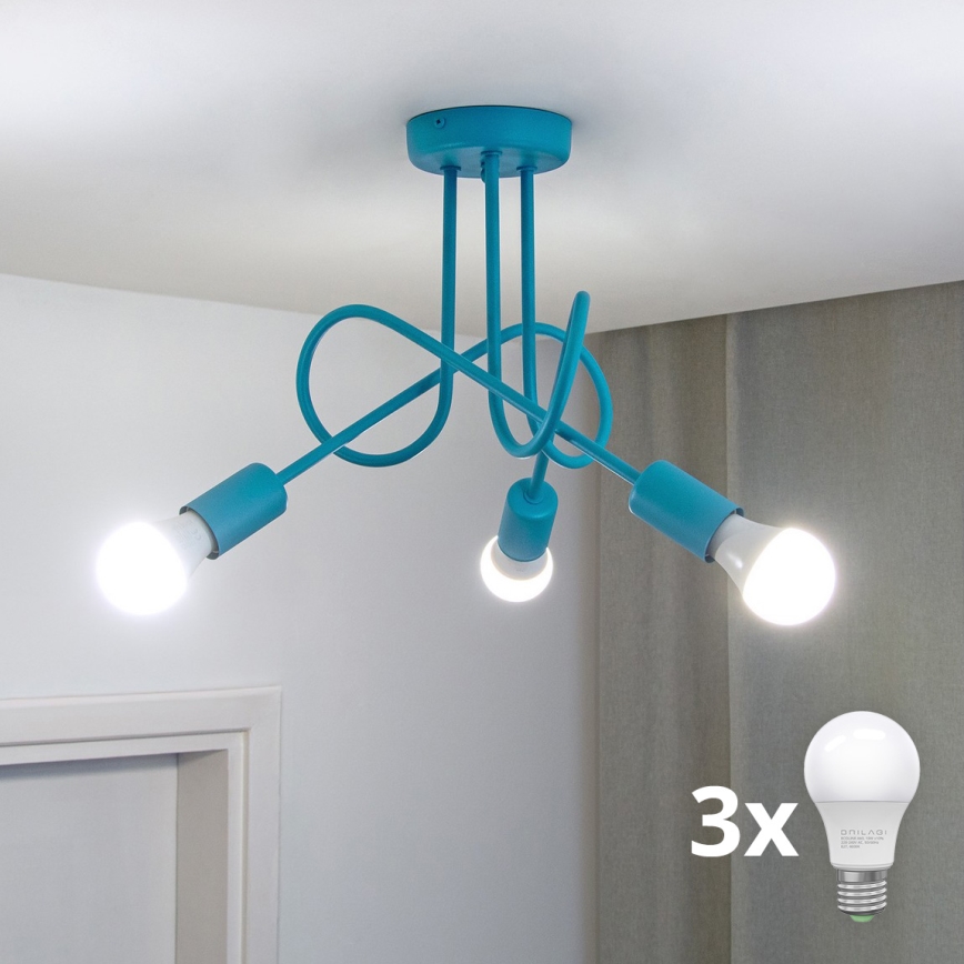 LED børneplafondlampe OXFORD 3xE27/15W/230V blå