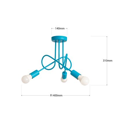 LED børneplafondlampe OXFORD 3xE27/15W/230V blå