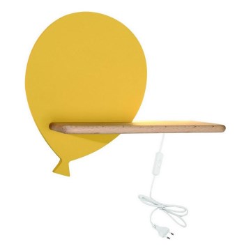 LED Børnevæglampe med hylde BALLOON LED/4W/230V gul/træ,