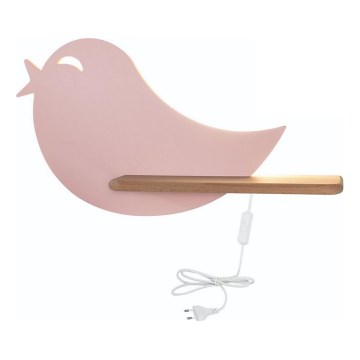 LED Børnevæglampe med hylde BIRD LED/5W/230V pink/træ,
